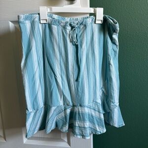 Patagonia blue and white Alpine Valley striped ruffle skirt 
Large
